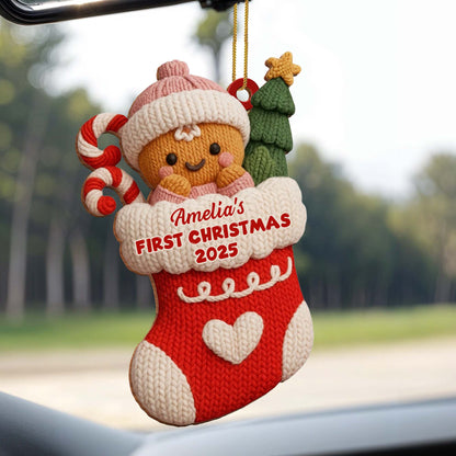 First Christmas Stocking With Gingerbread And Candy Cane