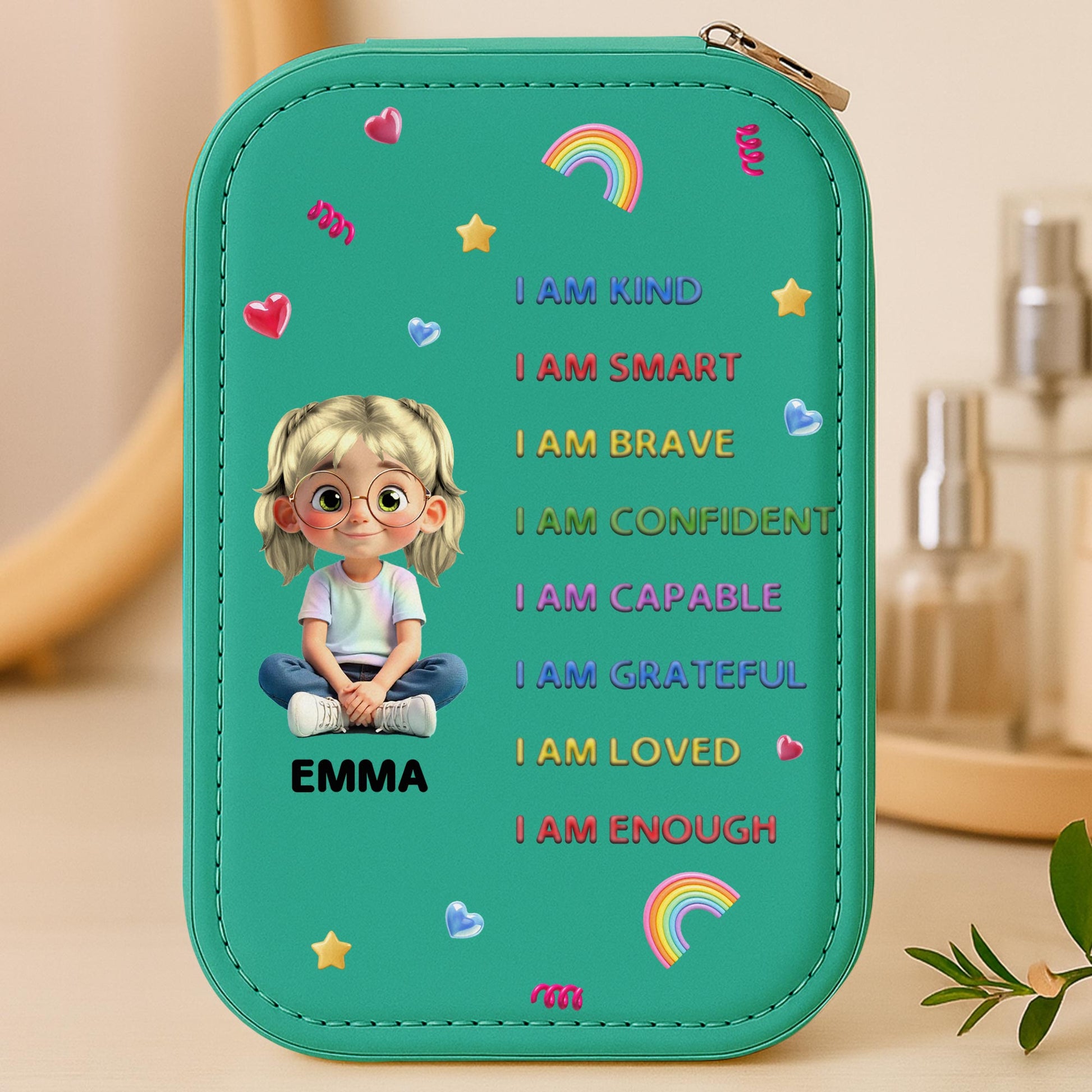 I Am Kind, I Am Smart, Jewelry Box With Rainbow, Hearts, And Stars