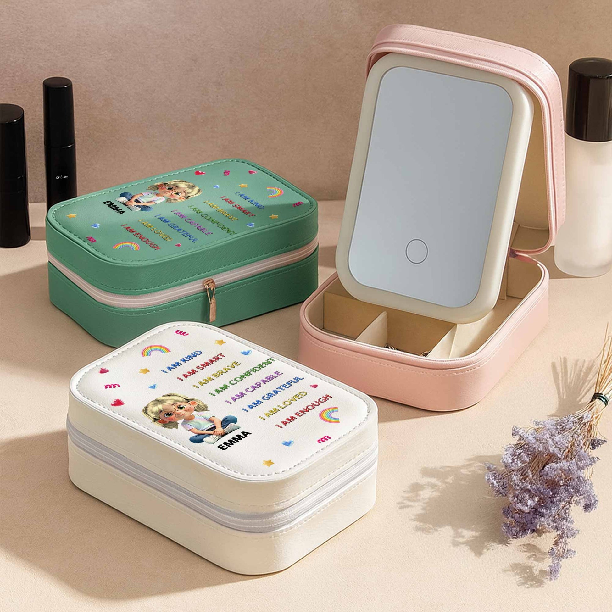 I Am Kind, I Am Smart, Jewelry Box With Rainbow, Hearts, And Stars