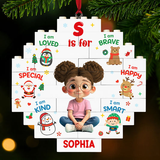 I Am Loved, I Am Brave, Personalized Puzzle Ornament With Festive Characters