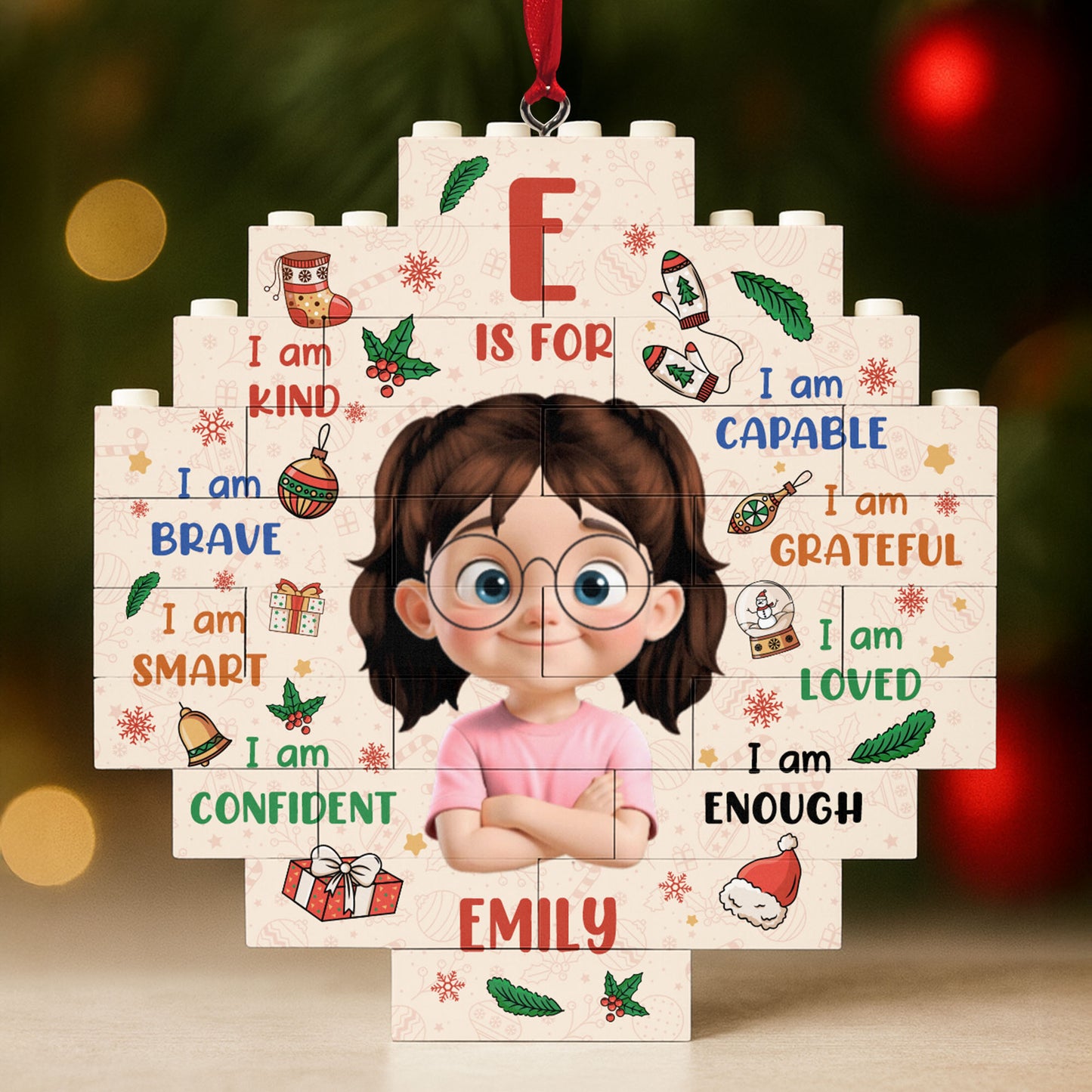 F Is For Kind, Brave, Smart, Girl Christmas Ornament
