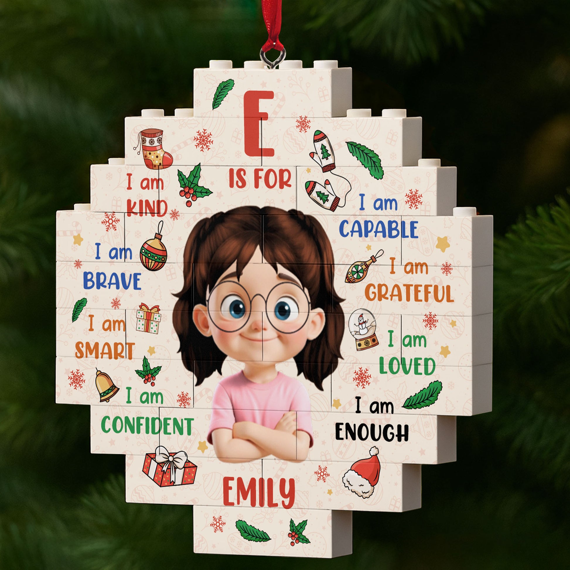 F Is For Kind, Brave, Smart, Girl Christmas Ornament