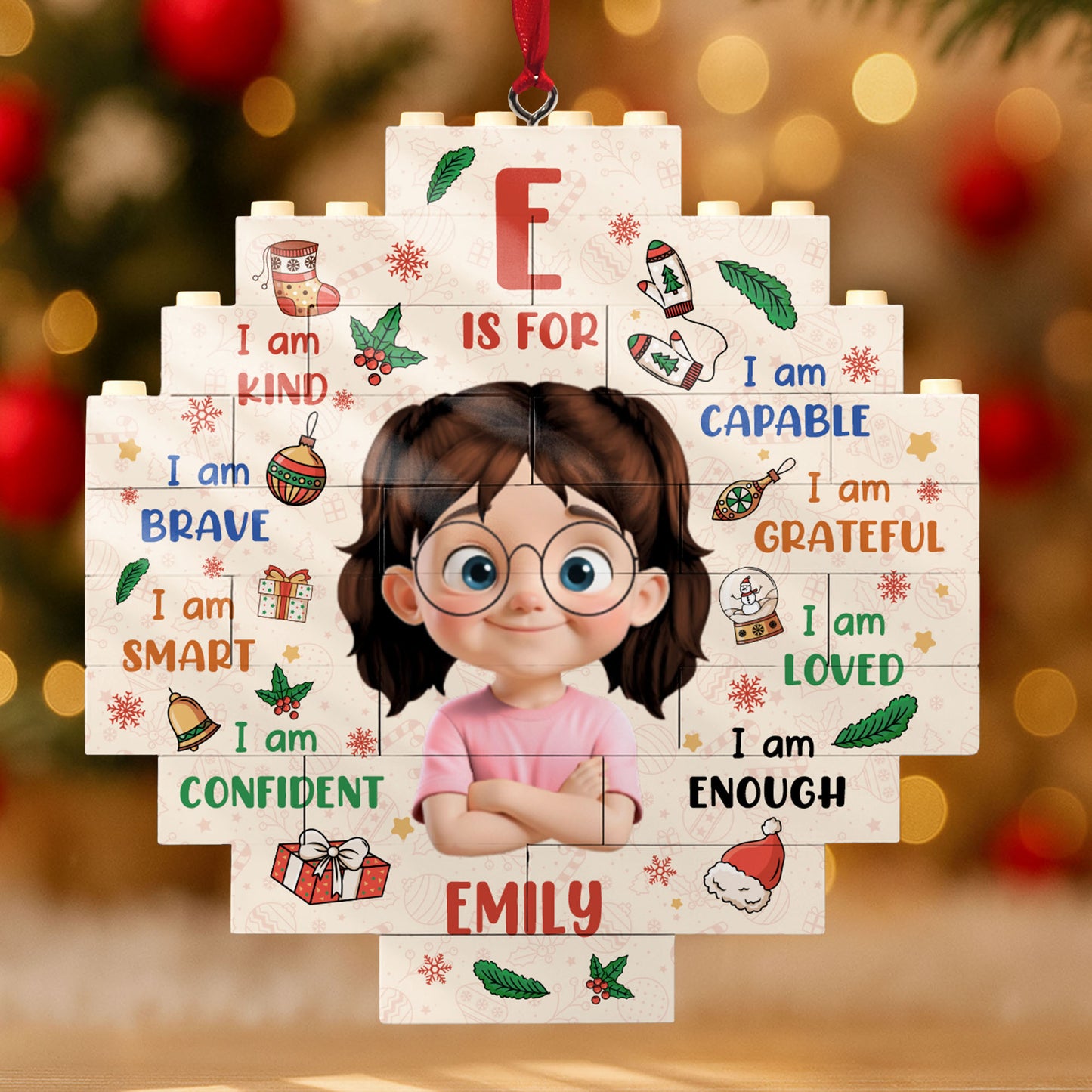 F Is For Kind, Brave, Smart, Girl Christmas Ornament