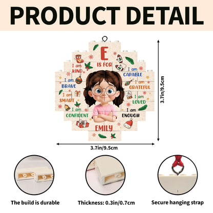 F Is For Kind, Brave, Smart, Girl Christmas Ornament