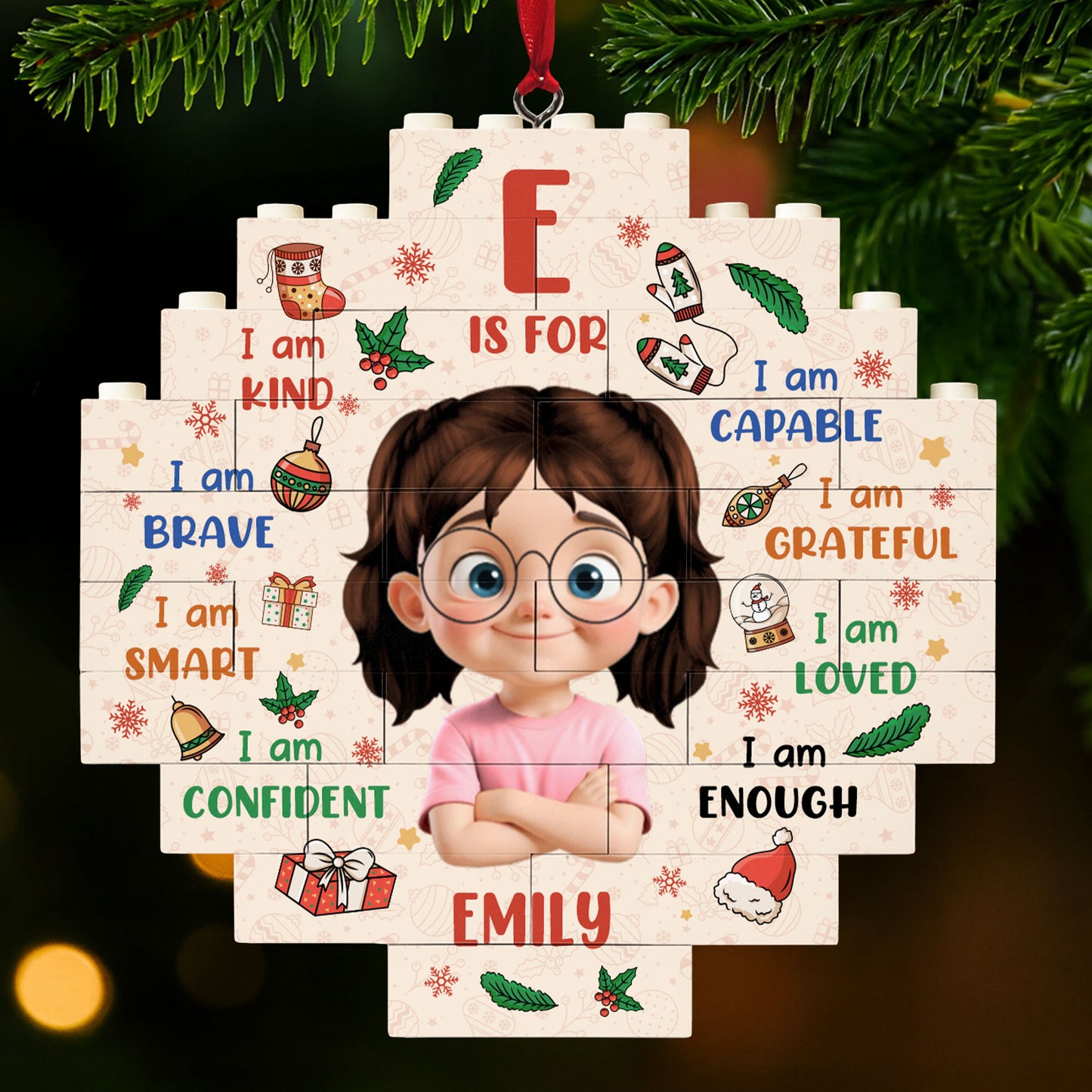 F Is For Kind, Brave, Smart, Girl Christmas Ornament