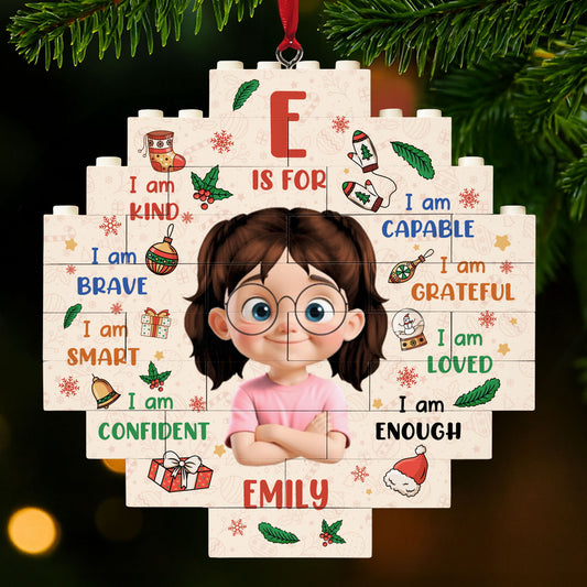 F Is For Kind, Brave, Smart, Girl Christmas Ornament