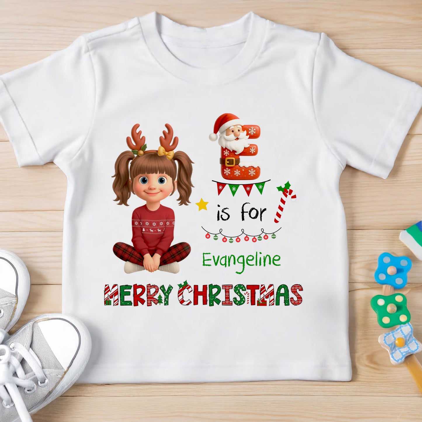 Merry Christmas, Reindeer Antlers, Santa Claus Shirt