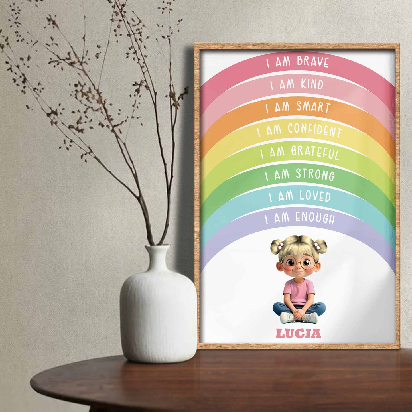 I Am Brave, I Am Kind, Inspirational Rainbow Poster