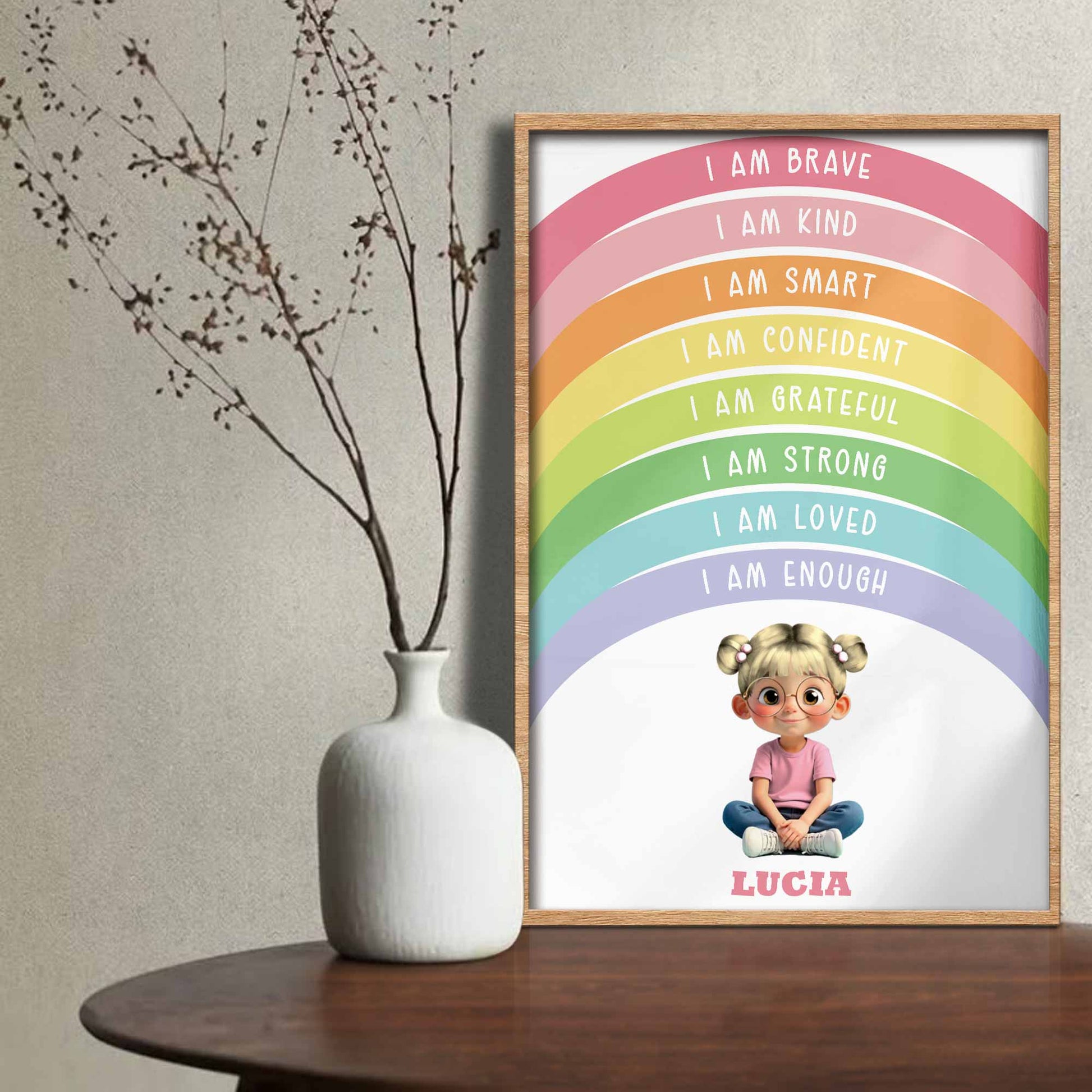 I Am Brave, I Am Kind, Inspirational Rainbow Poster