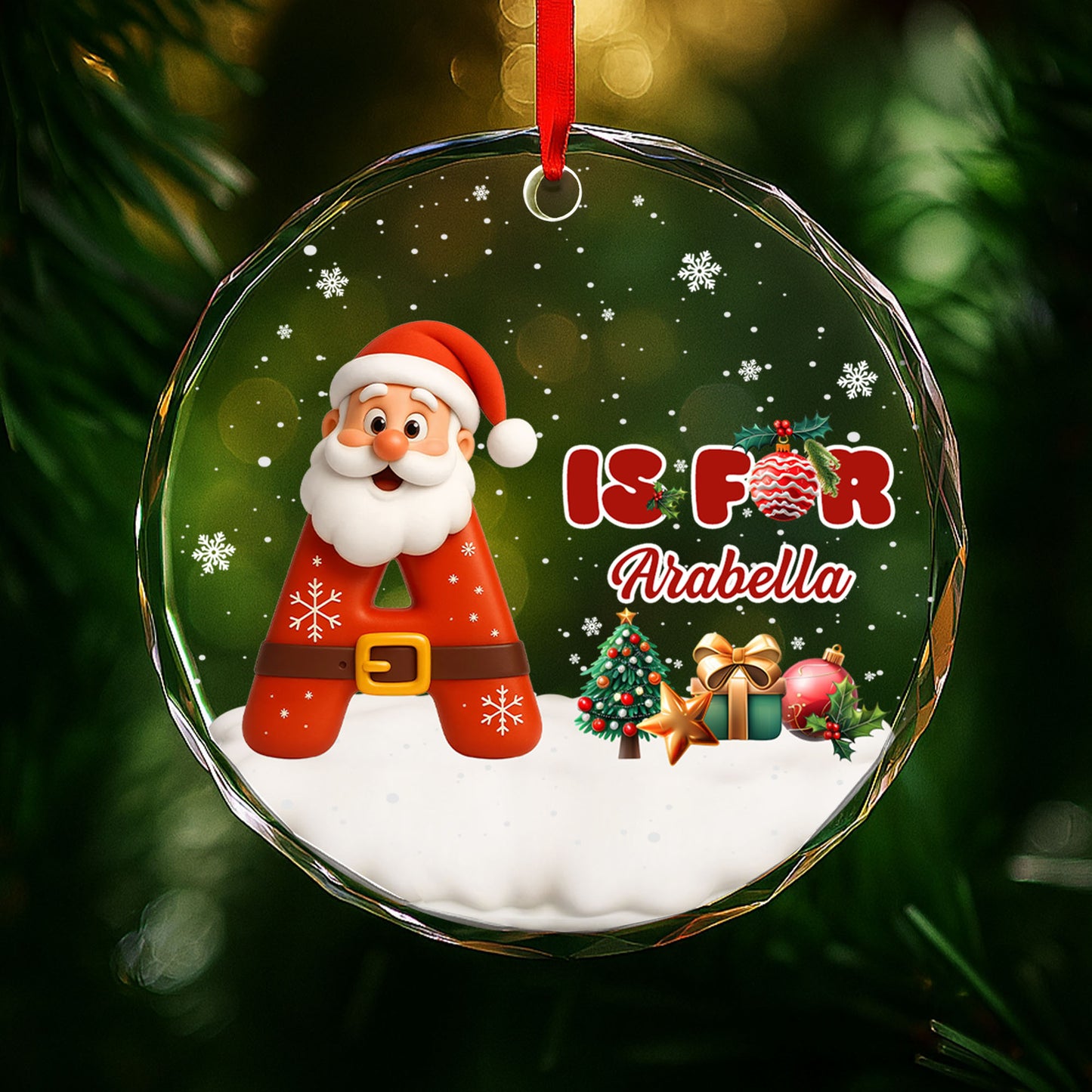 Is For [Name] With Santa Claus And Christmas Tree