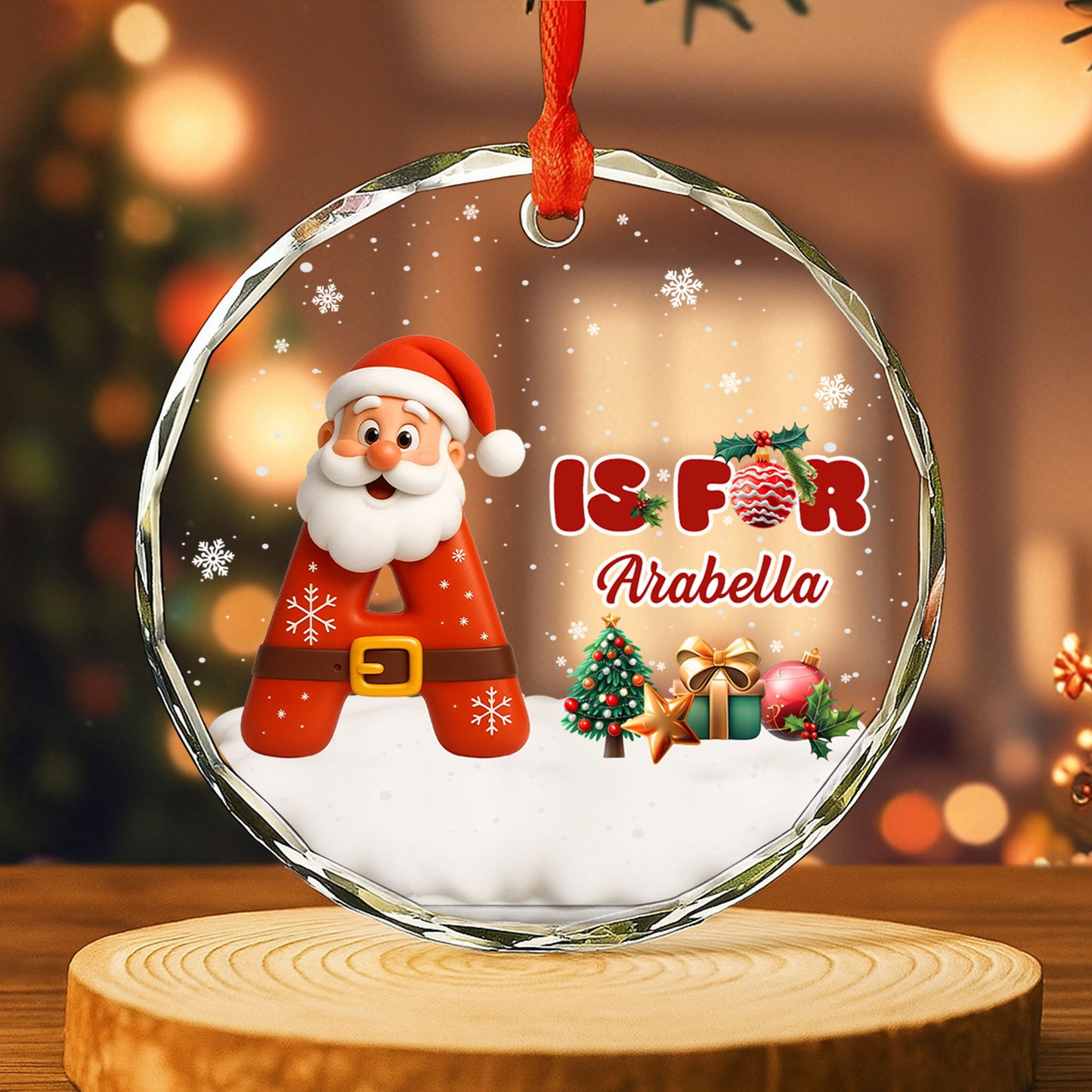 Is For [Name] With Santa Claus And Christmas Tree