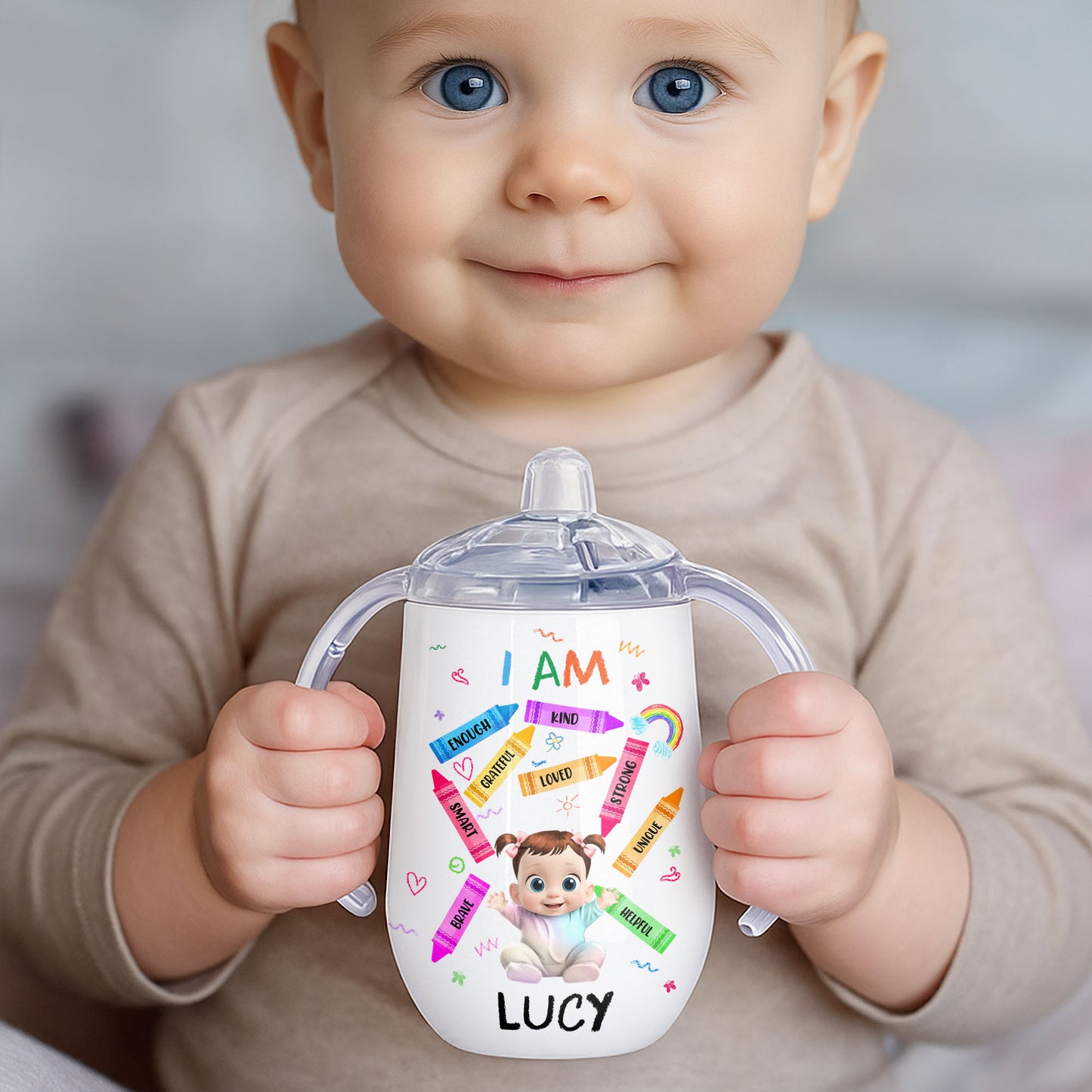 I Am Kind, Loved, Strong, Beautiful Rainbow And Hearts Design