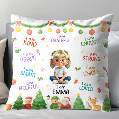 I Am Kind, I Am Loved, Santa Claus And Christmas Trees Pillow