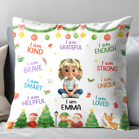 I Am Kind, I Am Loved, Santa Claus And Christmas Trees Pillow