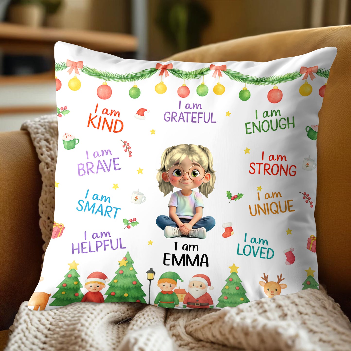 I Am Kind, I Am Loved, Santa Claus And Christmas Trees Pillow