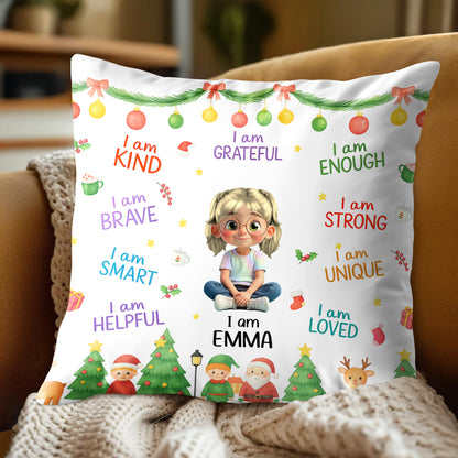 I Am Kind, I Am Loved, Santa Claus And Christmas Trees Pillow