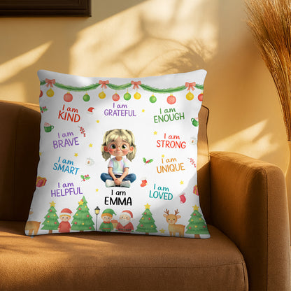 I Am Kind, I Am Loved, Santa Claus And Christmas Trees Pillow