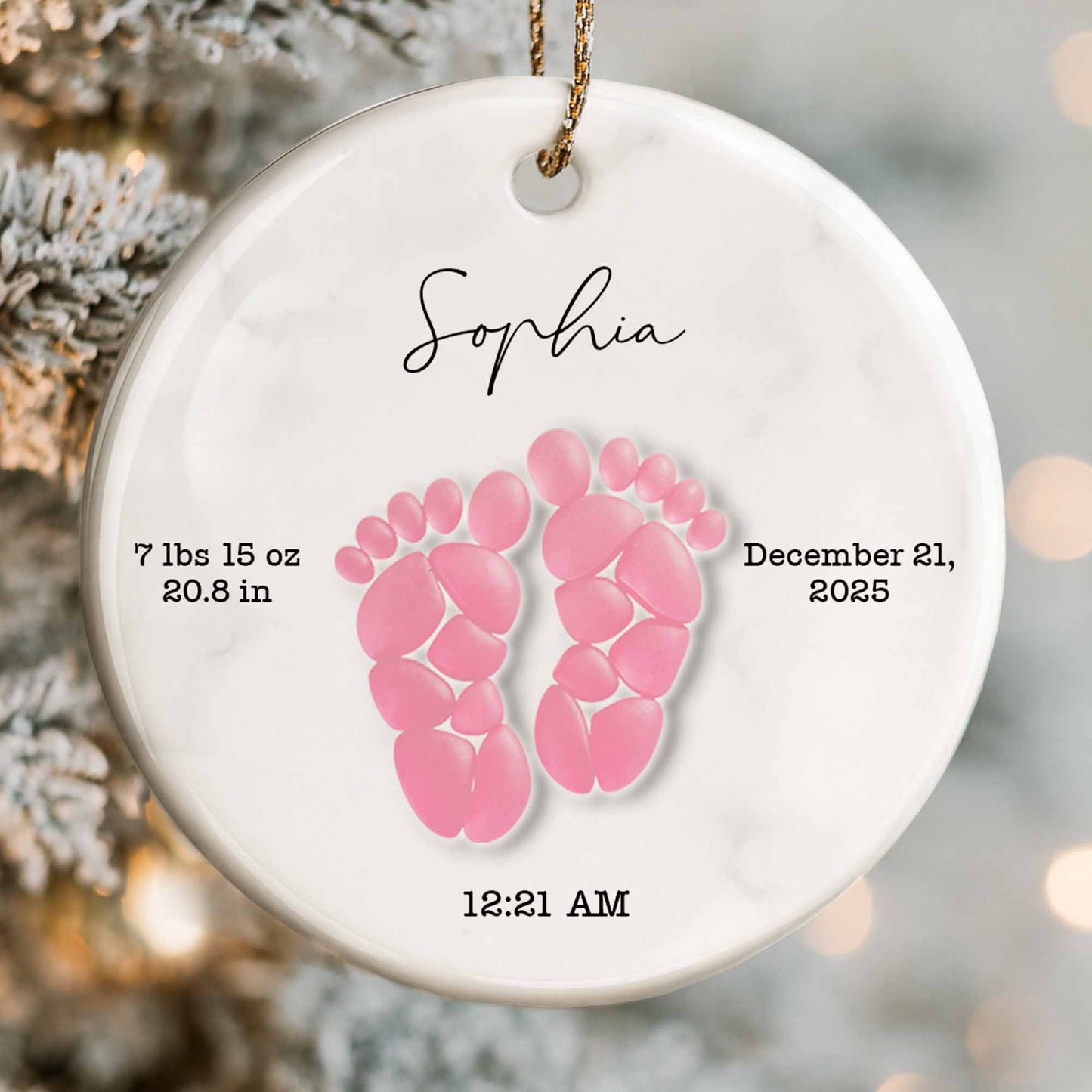 Celebrating Precious Moments Of Your New Arrival With Baby Footprints - Personalized Custom Ceramic Ornament With Round Shape - KID439_RCE