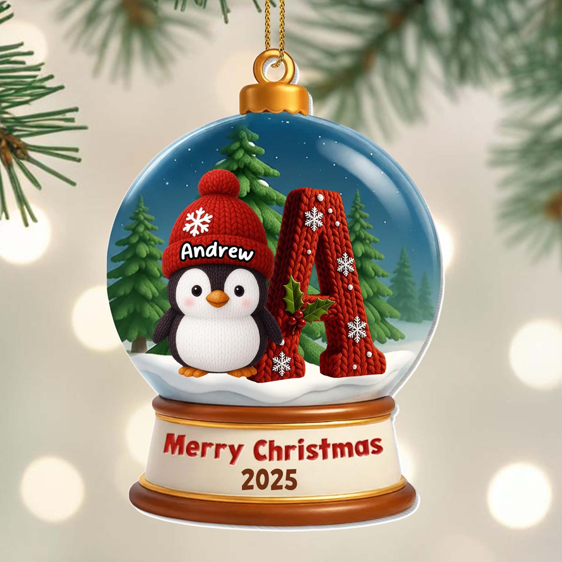 Merry Christmas Penguin And Snowflakes Ornament