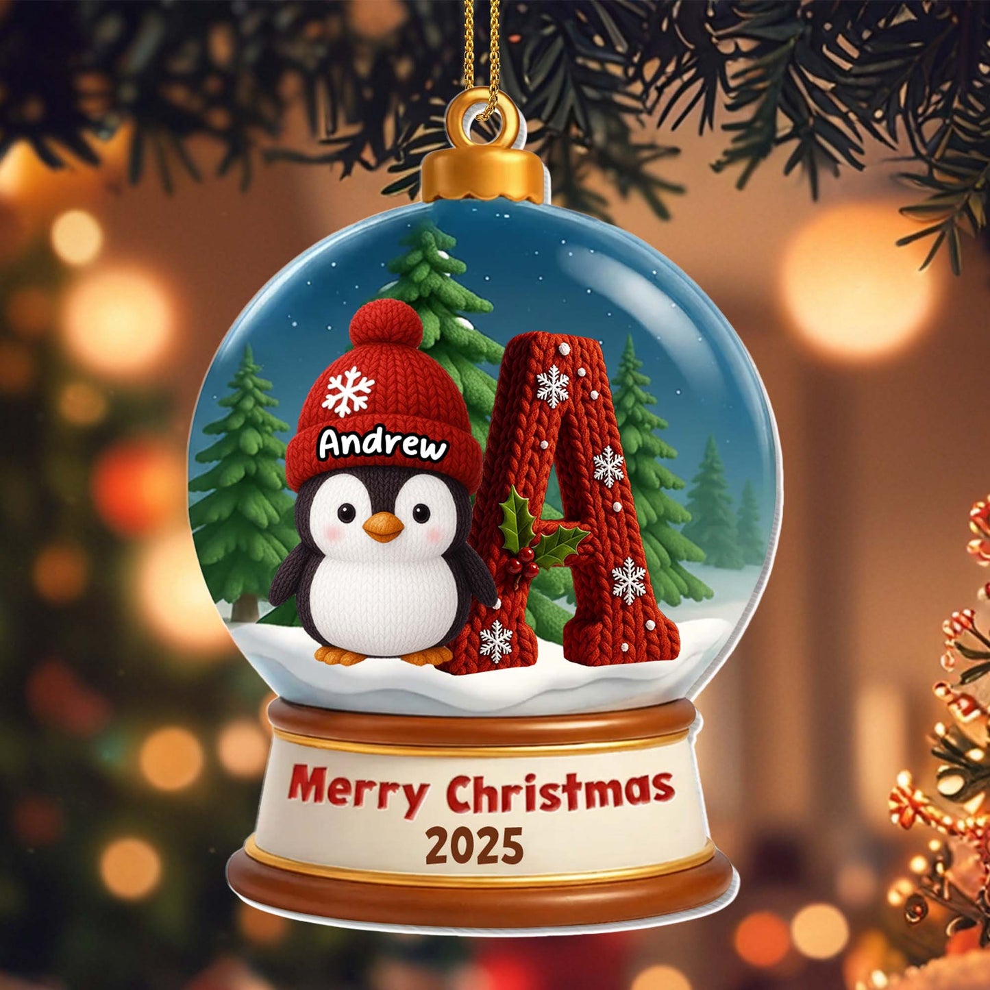 Merry Christmas Penguin And Snowflakes Ornament