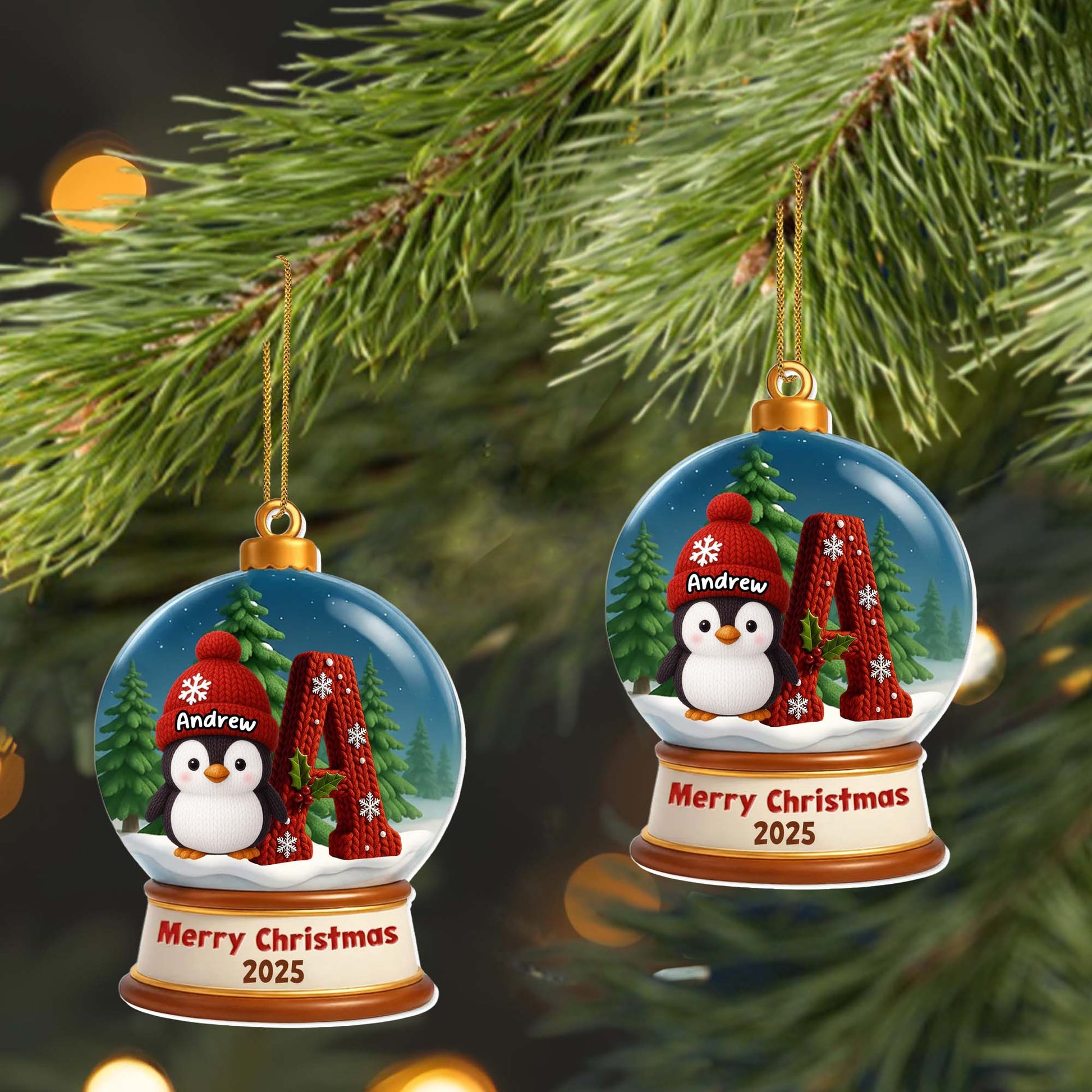 Merry Christmas Penguin And Snowflakes Ornament