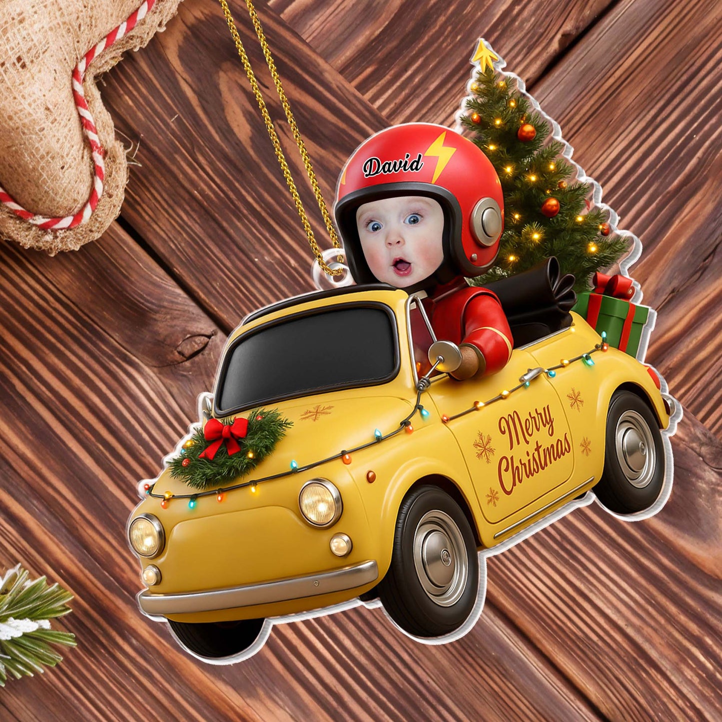 Merry Christmas, Vintage Car With Christmas Tree And Gifts