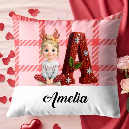 Customizable Pillow With Animated Girl and Holiday Elements