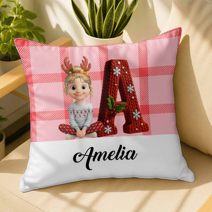 Customizable Pillow With Animated Girl and Holiday Elements