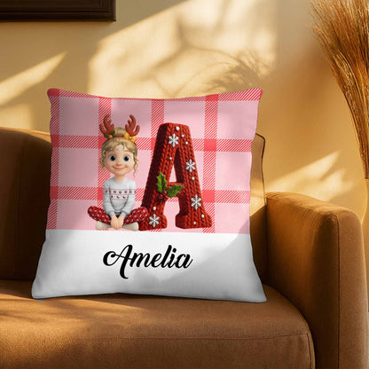 Customizable Pillow With Animated Girl and Holiday Elements