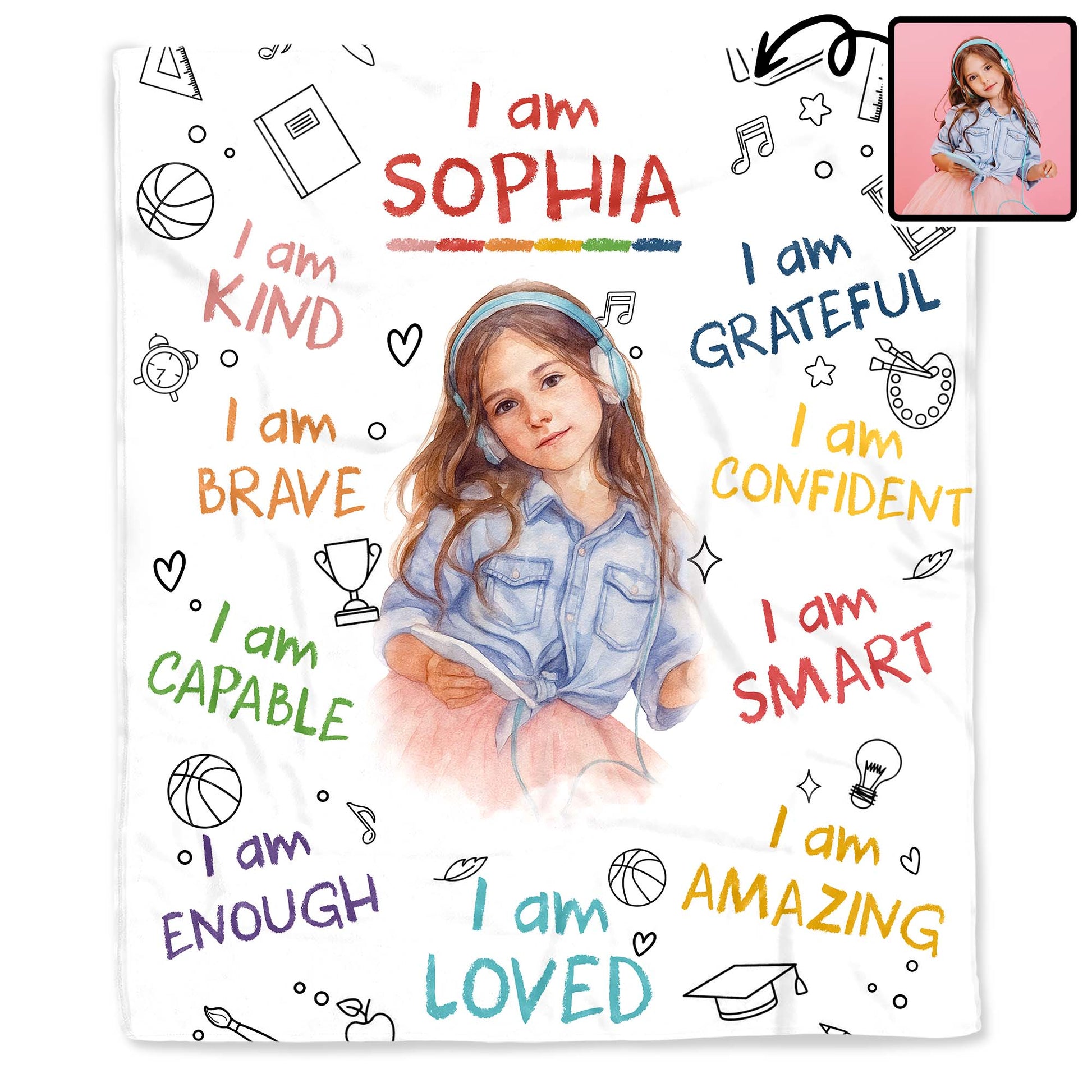 I Am Kind, Brave, Capable, Personalized Custom Blanket For Girls