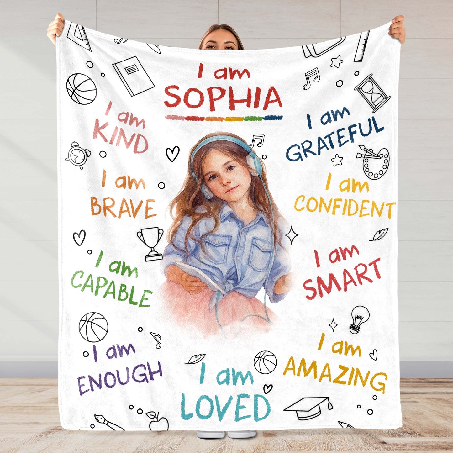 I Am Kind, Brave, Capable, Personalized Custom Blanket For Girls