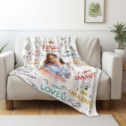I Am Kind, Brave, Capable, Personalized Custom Blanket For Girls