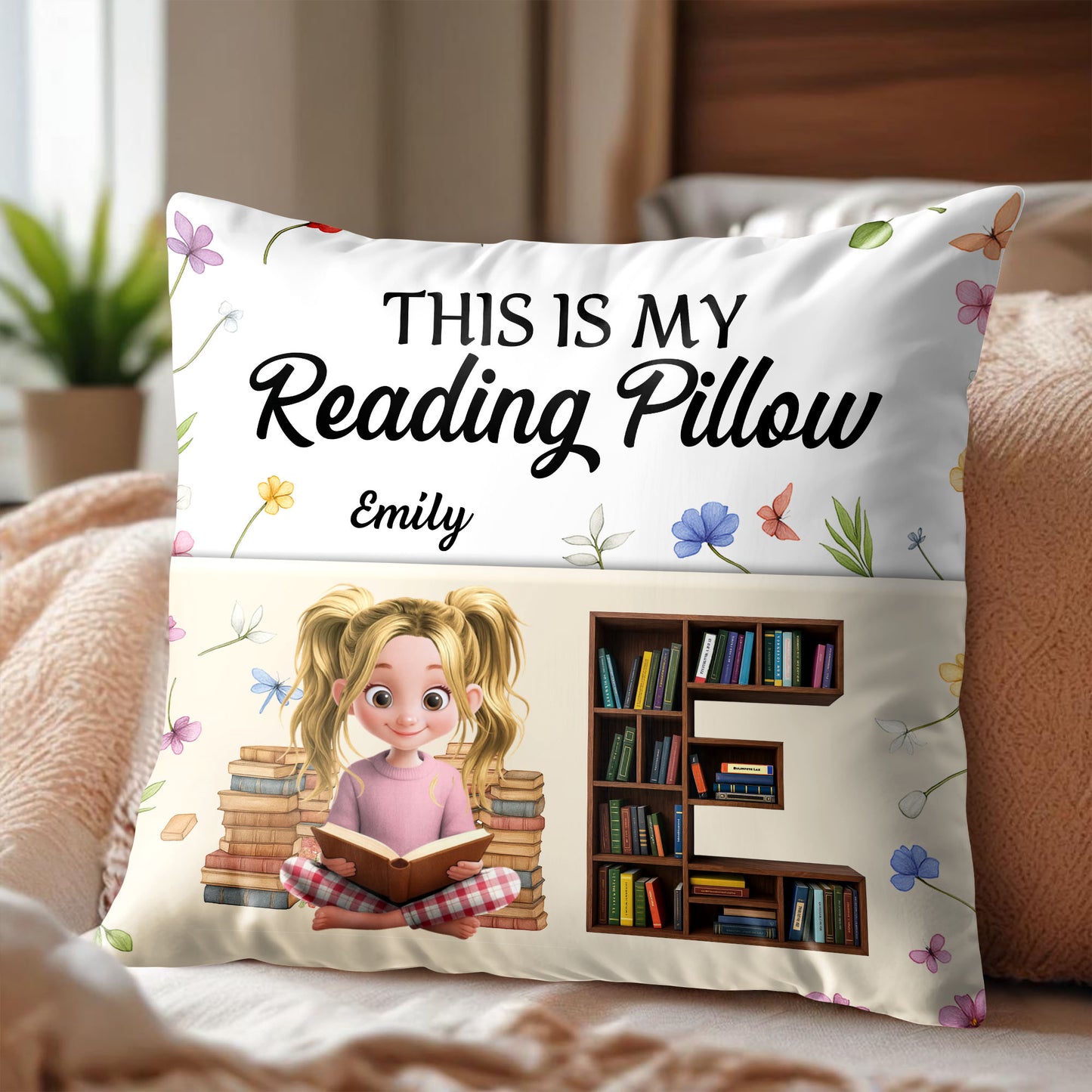 This Is My Reading Pillow With Books And Flowers Design