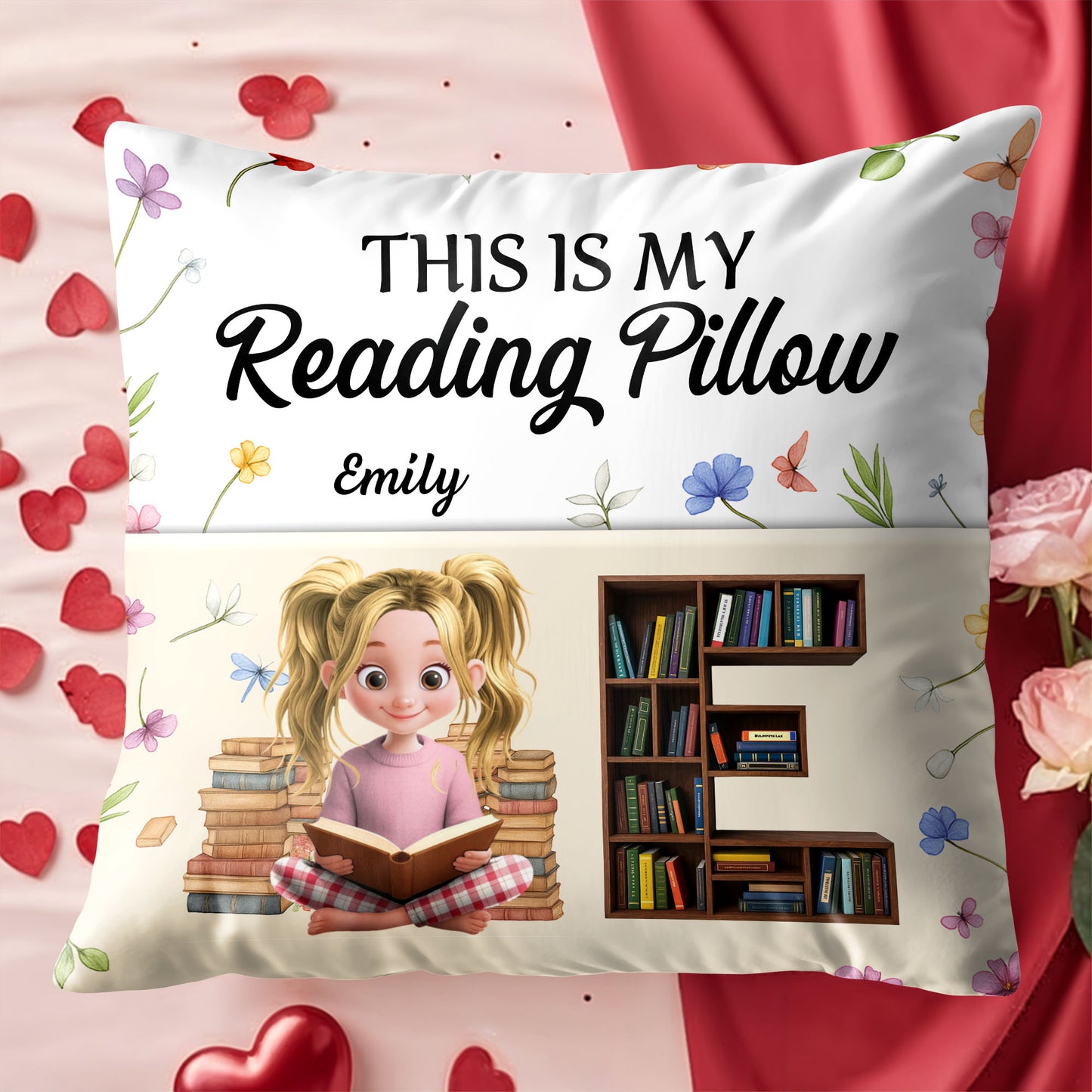 This Is My Reading Pillow With Books And Flowers Design