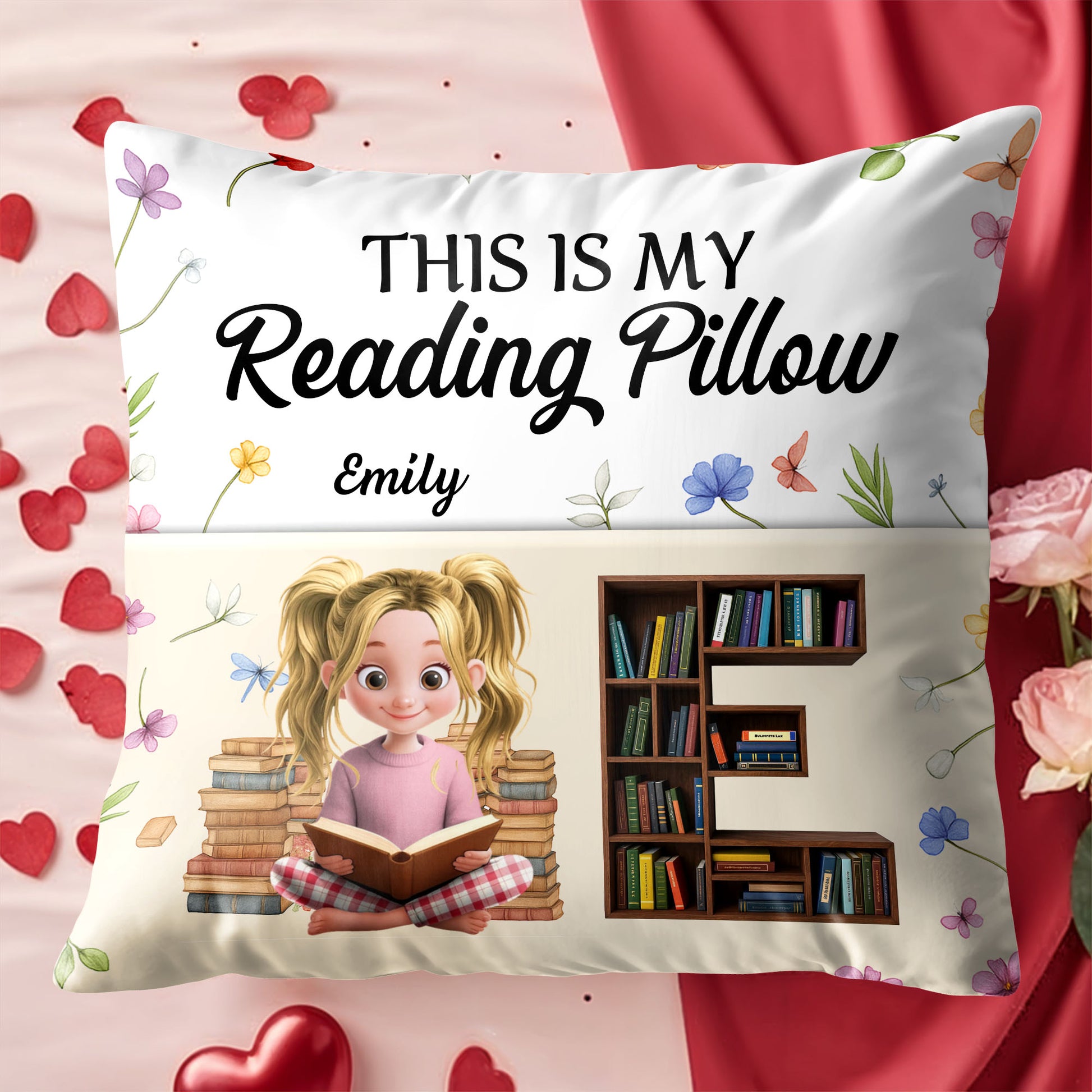 This Is My Reading Pillow With Books And Flowers Design
