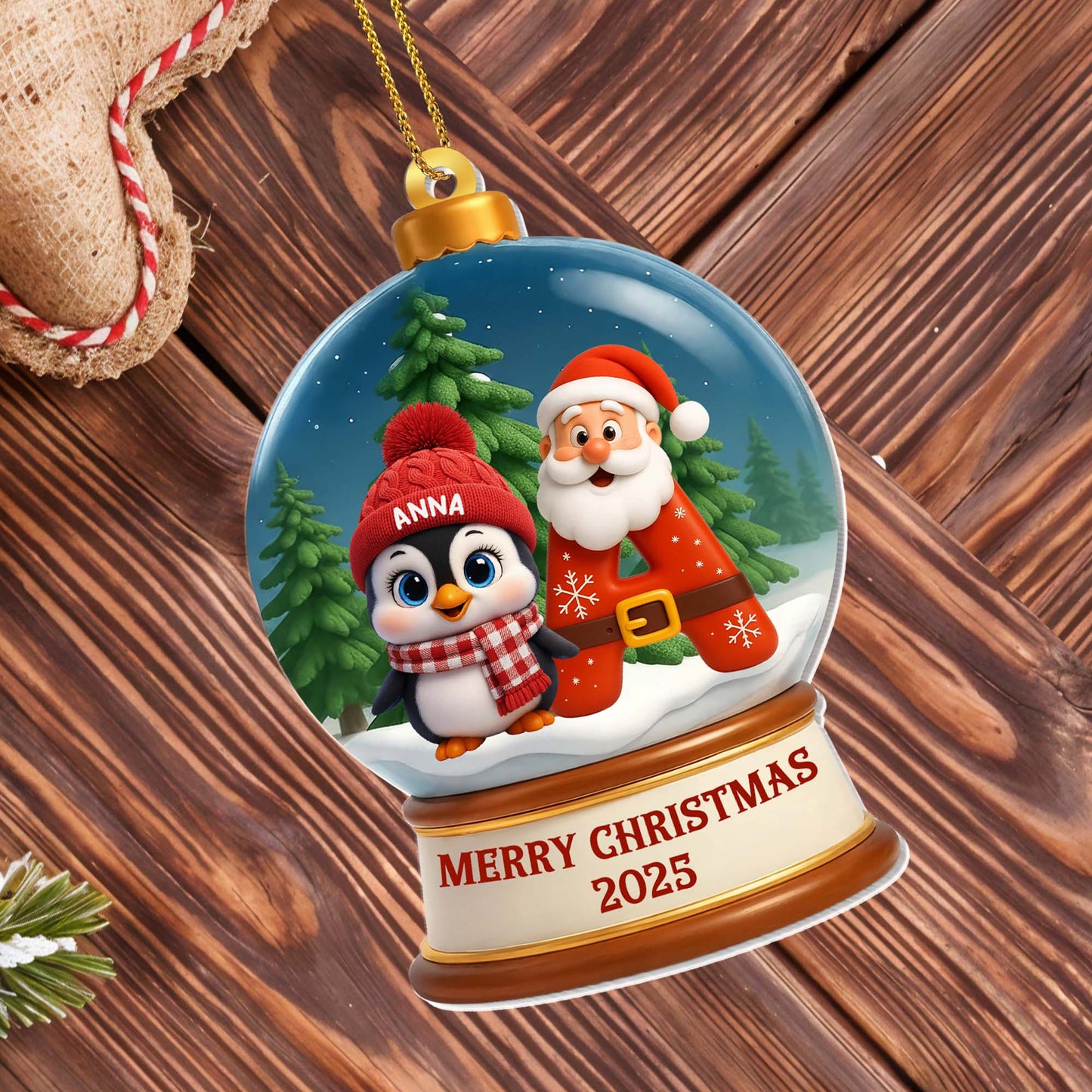 Merry Christmas With Santa Claus And Penguin - Personalized Custom Acrylic Ornament, Christmas Gift - KID453_ACO