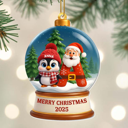 Merry Christmas With Santa Claus And Penguin - Personalized Custom Acrylic Ornament, Christmas Gift - KID453_ACO
