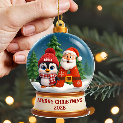 Merry Christmas With Santa Claus And Penguin - Personalized Custom Acrylic Ornament, Christmas Gift - KID453_ACO