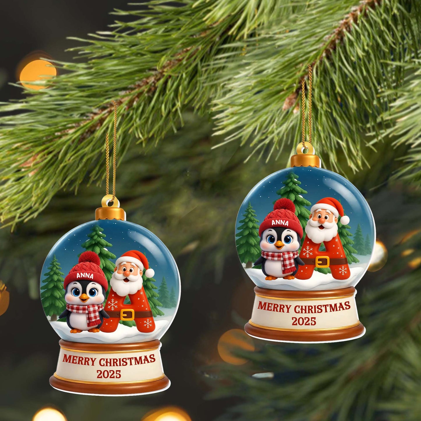 Merry Christmas With Santa Claus And Penguin - Personalized Custom Acrylic Ornament, Christmas Gift - KID453_ACO