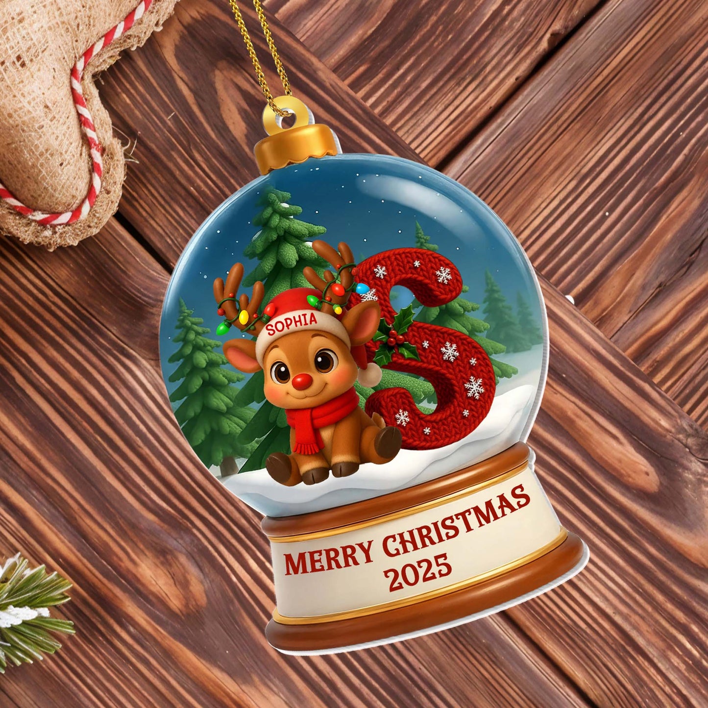 Merry Christmas Reindeer and Christmas Stocking - Personalized Custom Acrylic Ornament, Christmas Gift - KID454_ACO