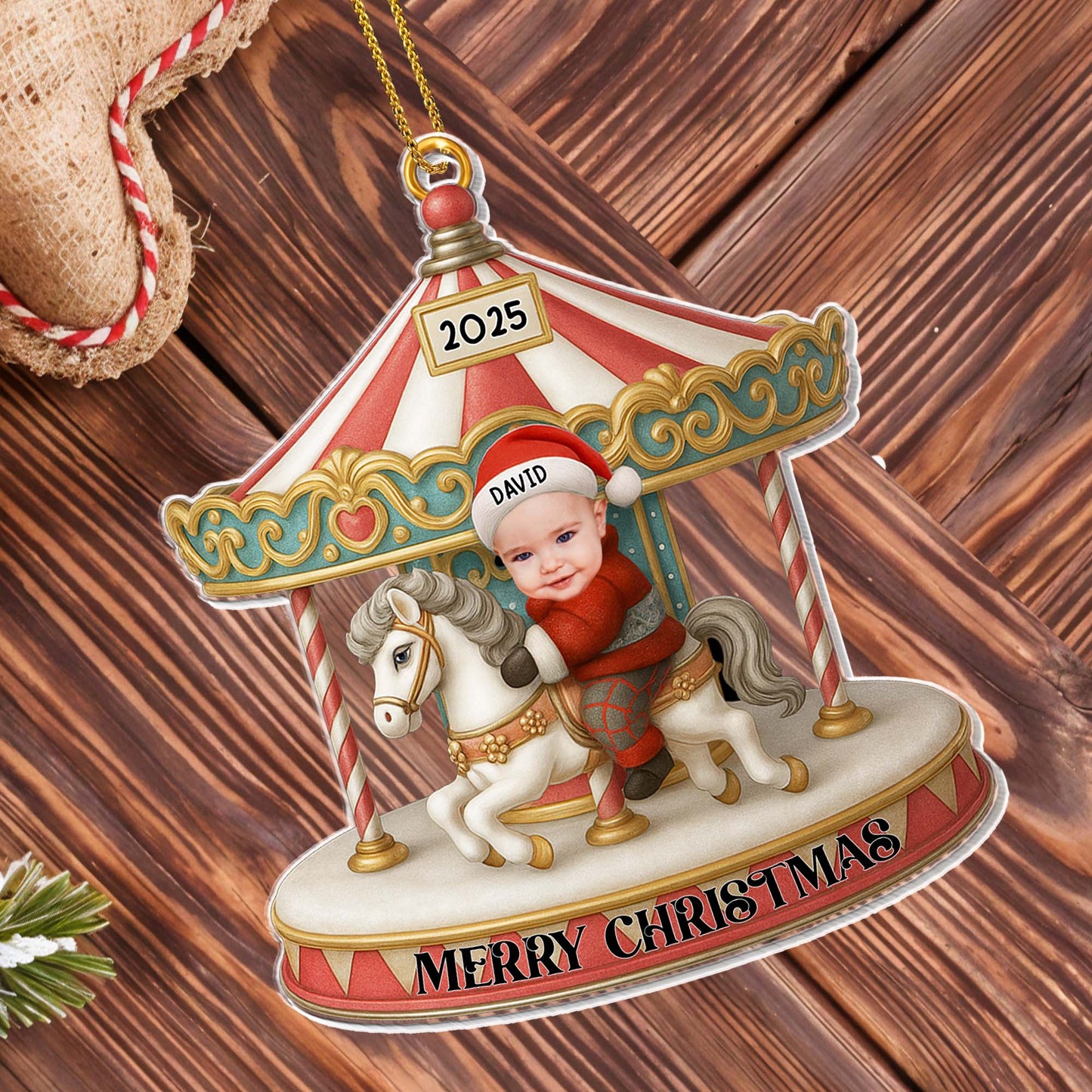 Merry Christmas Carousel Ornament