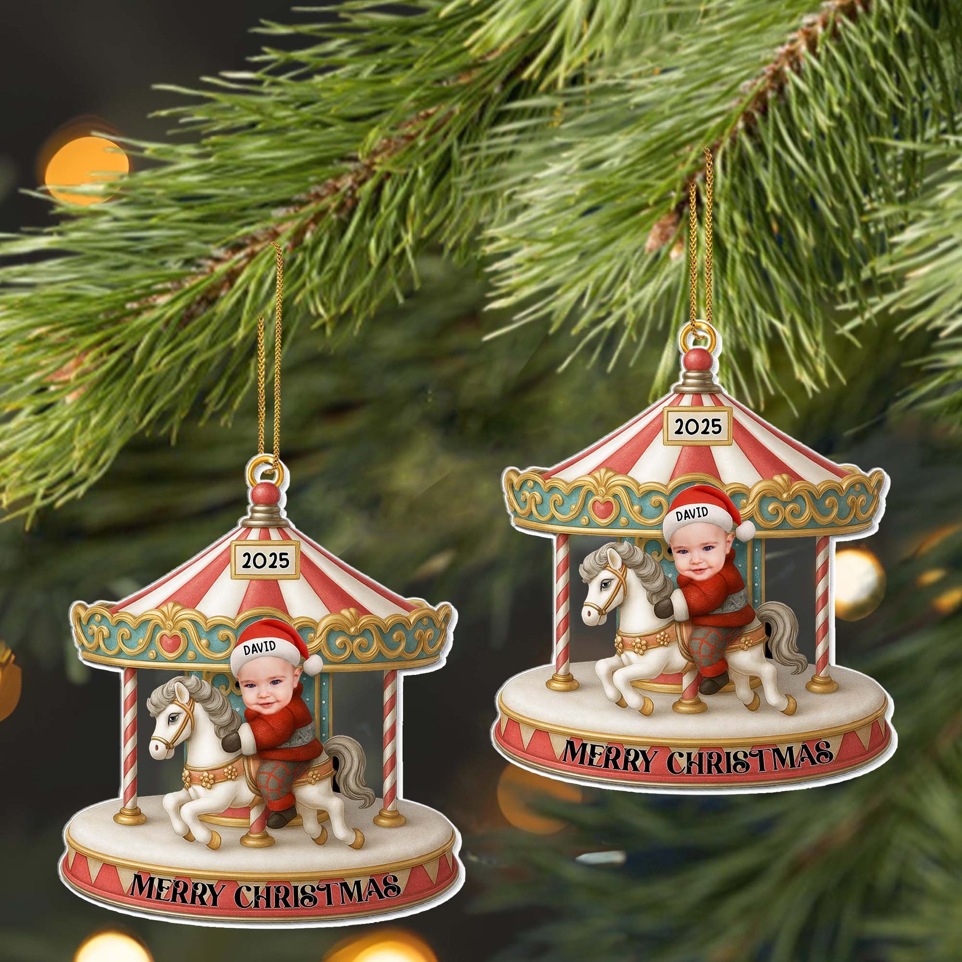 Merry Christmas Carousel Ornament
