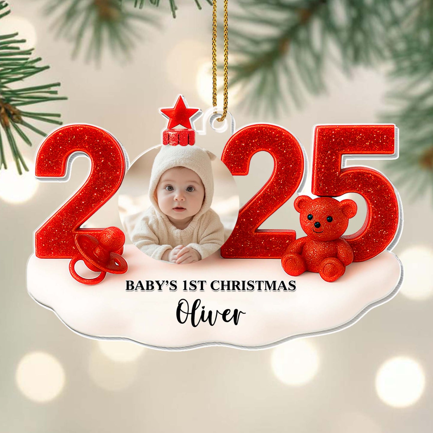 Baby's 1st Christmas With Teddy Bear and Festive Numbers