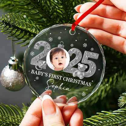 Baby’s First Christmas With Teddy Bear And Snowflakes