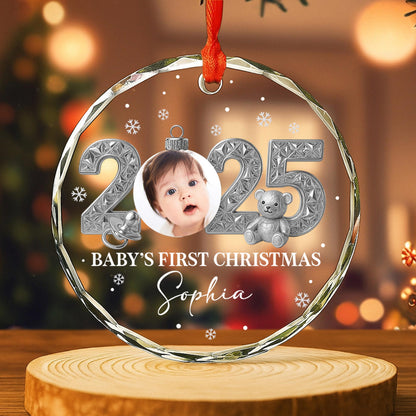 Baby’s First Christmas With Teddy Bear And Snowflakes