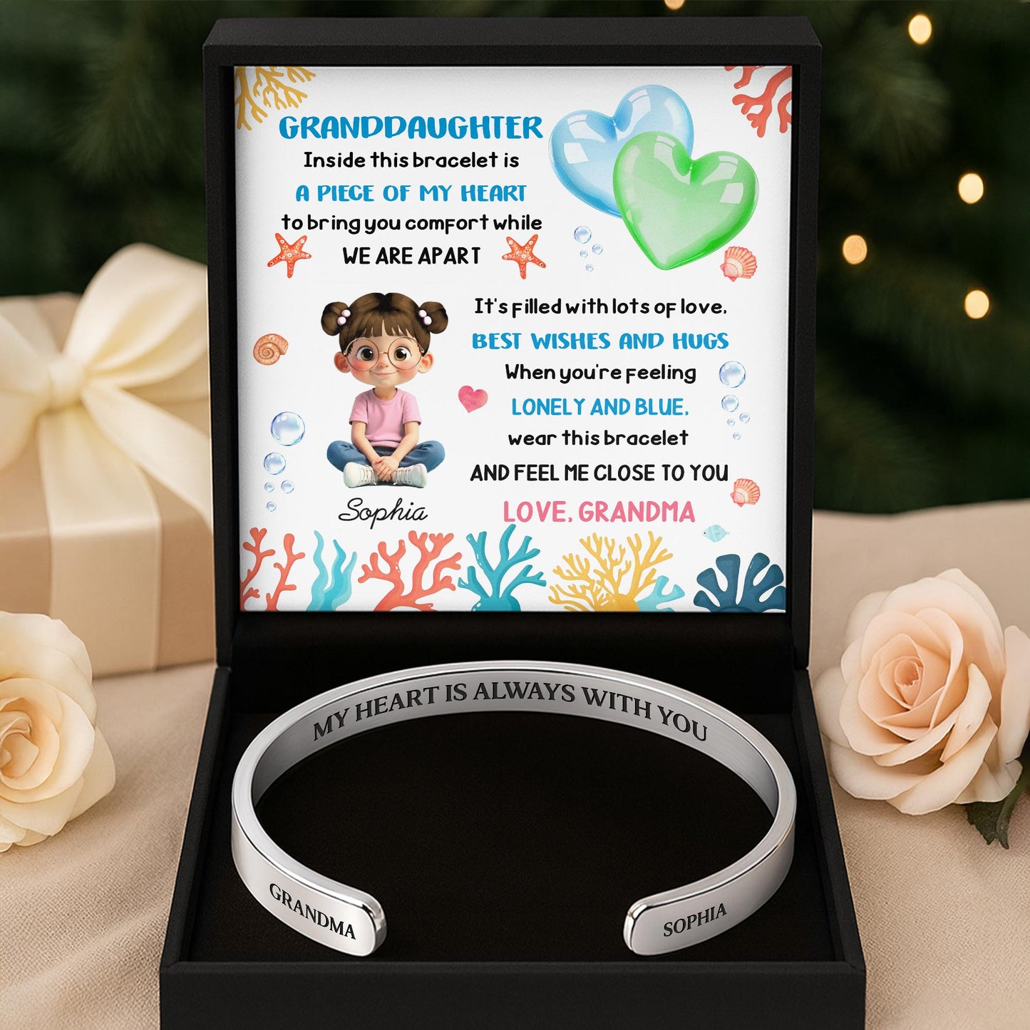 Piece of My Heart Bracelet With Heart and Coral Design