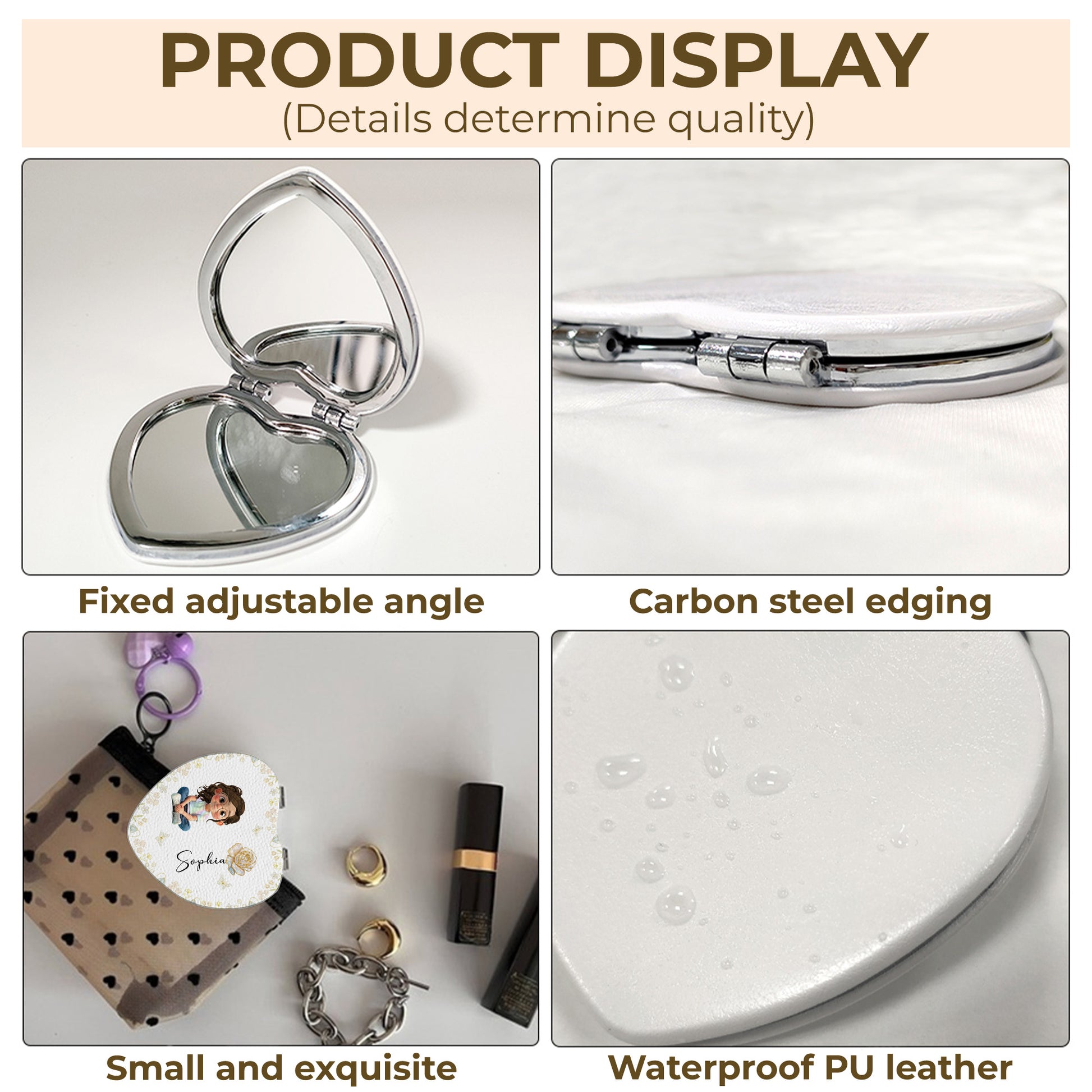 Personalized Art and Flowers Heart Compact Mirror