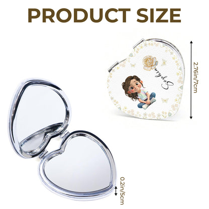 Personalized Art and Flowers Heart Compact Mirror