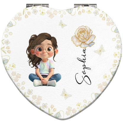 Personalized Art and Flowers Heart Compact Mirror