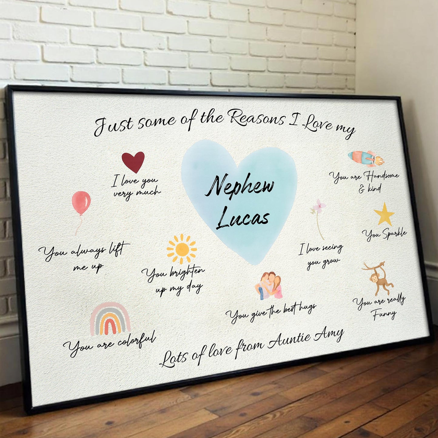 Reasons I Love My Nephew Heart Balloon Star Rainbow